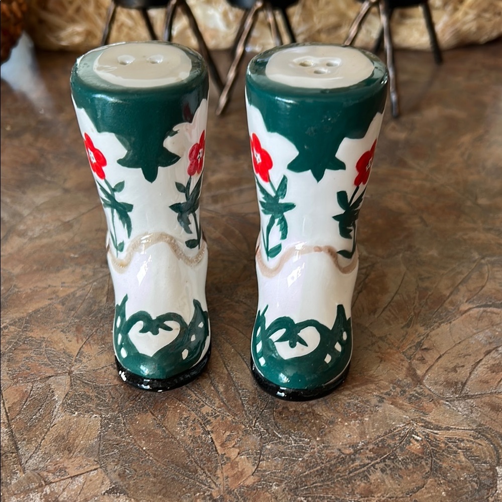 Cowgirl inspired hand painted cowgirl boot salt and pepper shaker set